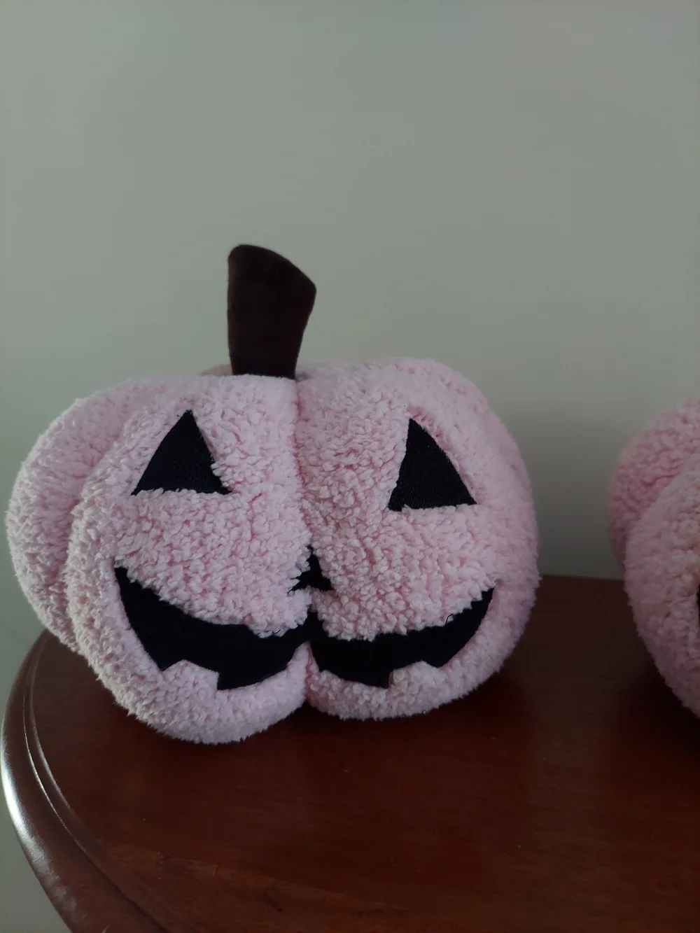 Set Of 2 Pink Sherpa Jack-O'-Lantern Pumpkin Decorative Pillows.